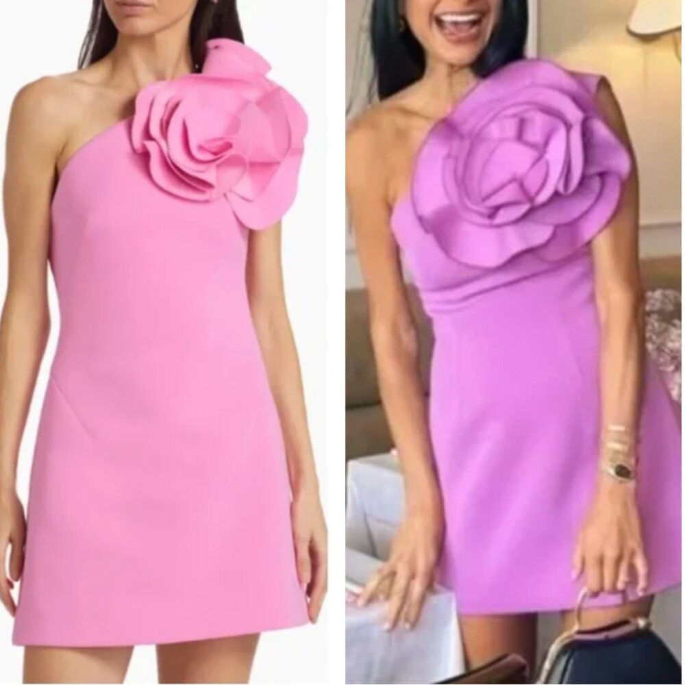 Acler Pink One-Shoulder Mini Dress with Rosette